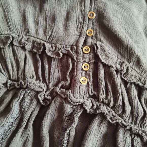 Cropped Lacey American Eagle Peasant Top With Romantic Details Hunter Green xs - Picture 2 of 6